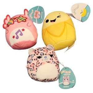 NWT Squishmallows Set Of 3 Leopard Dallas, Axolotl Archie, Banana McDonalds 2.5"